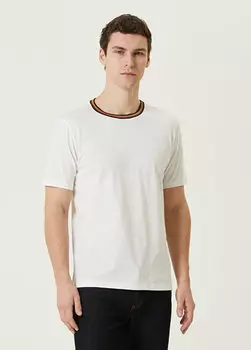 Футболка из органического хлопка с цветной полоской на белом воротнике Paul Smith