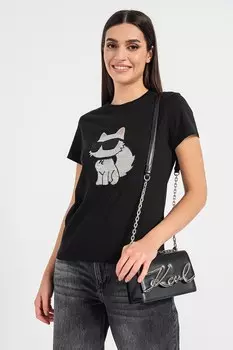 Футболка из органического хлопка с декоративными камнями Karl Lagerfeld, черный
