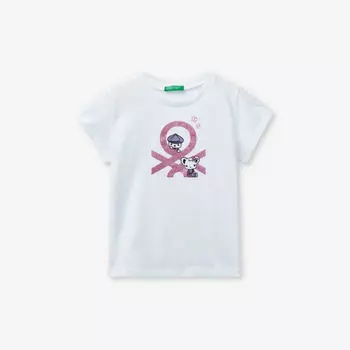 Футболка из органического хлопка с фирменным блеском 18 месяцев–6 лет Benetton, белый
