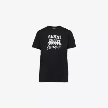 Футболка из органического хлопка с графическим узором «Щенячья любовь» Ganni, черный