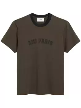 Футболка из органического хлопка с логотипом AMI Paris, коричневый
