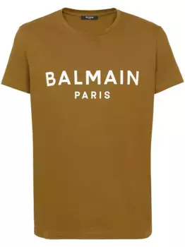 Футболка из органического хлопка с логотипом BALMAIN, коричневый