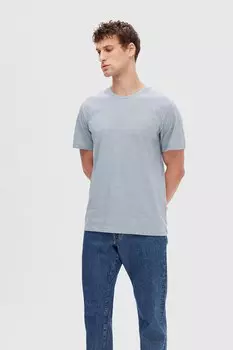 Футболка из органического хлопка с овальным вырезом Selected Homme, синий