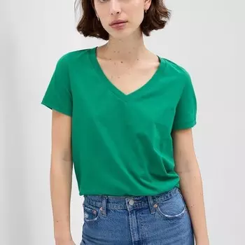 Футболка из органического хлопка с v-образным вырезом Gap, зеленый