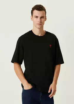 Футболка из органического хлопка с вышивкой черного логотипа Ami