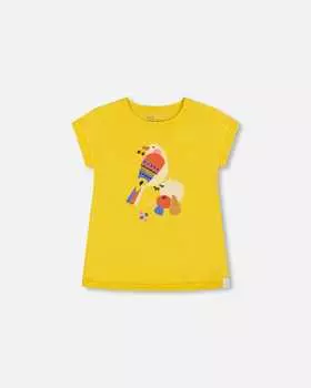 Футболка из органического хлопка с желтым рисунком и птицами Deux par Deux