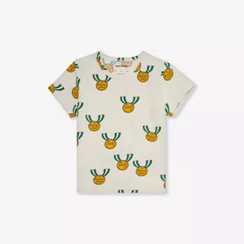 Футболка из органического хлопка стрейч с короткими рукавами и принтом медалей 1,5-9 лет Mini Rodini, серый