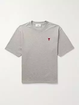 Футболка из органического хлопкового джерси с вышитым логотипом AMI PARIS, серый