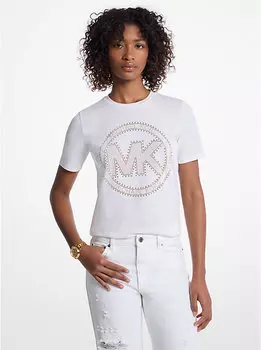 Футболка из органического хлопкового джерси с заклепками и логотипом Michael Kors, белый