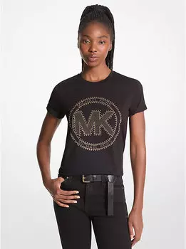 Футболка из органического хлопкового джерси с заклепками и логотипом Michael Kors, черный