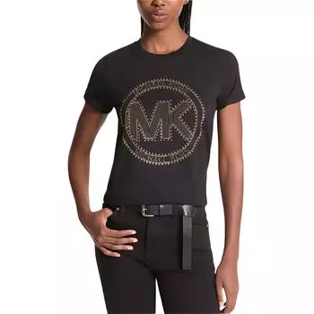 Футболка из органического хлопкового джерси с заклепками и логотипом MICHAEL KORS, черный