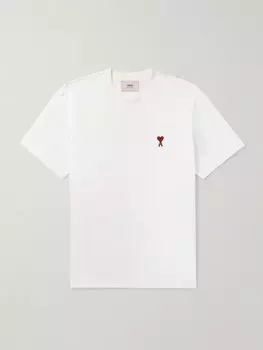 Футболка из органического хлопкового трикотажа с вышитым логотипом AMI PARIS, белый