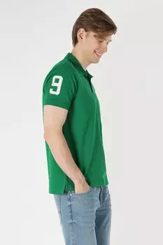 Футболка из пике с воротником и вышивкой Colin'S, зеленый