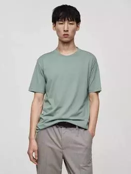 Футболка из плотного хлопка обычной посадки Mango, зеленый