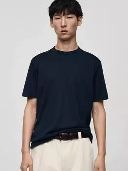 Футболка из плотного хлопка обычной посадки Mango, темно-синий