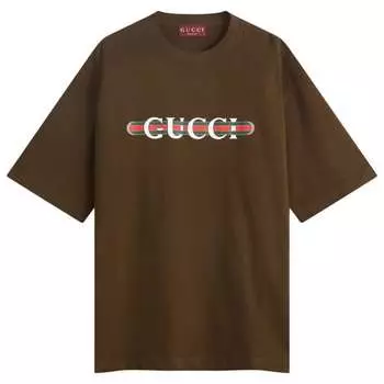 Футболка из плотного хлопка с переплетающимся логотипом Gucci, коричневый