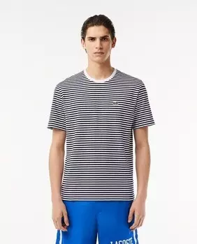 Футболка из плотного хлопка с полосатым узором Lacoste, белый