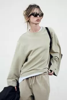 Футболка из плотного хлопка с выцветкой ZARA, светло-зеленый