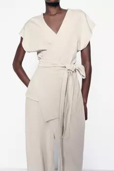 Футболка из плотного хлопка с выцветкой ZARA, экрю