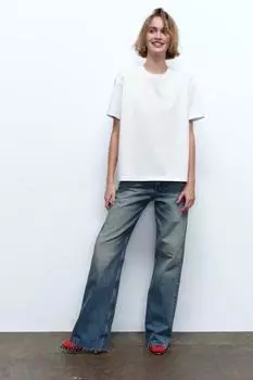 Футболка из плотного хлопка ZARA, белый