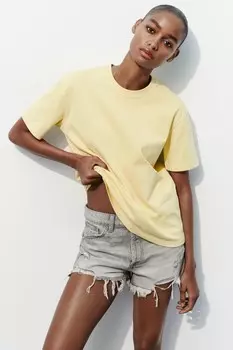Футболка из плотного хлопка ZARA, желтый