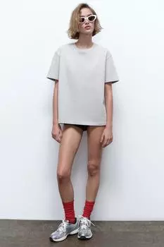 Футболка из плотного хлопка ZARA, жемчужно-серый