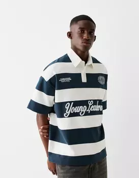 Футболка из плюша с коротким рукавом и принтом Bershka, синий