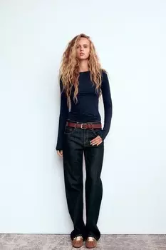 Футболка из полиамида с длинным рукавом ZARA, темно-синий