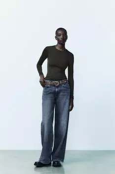 Футболка из полиамида с длинным рукавом ZARA, хаки