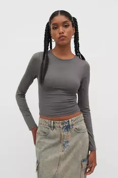 Футболка из полиамида с длинными рукавами Stradivarius, серый