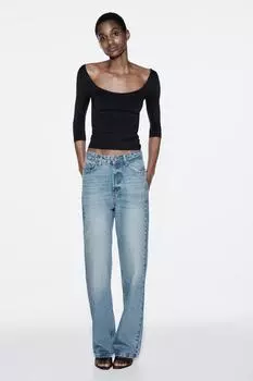 Футболка из полиамида с круглым вырезом ZARA, черный