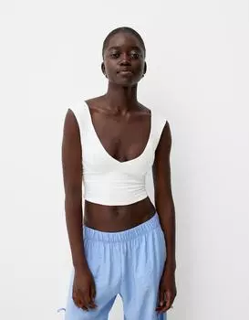 Футболка из полиамида с v-образным вырезом Bershka, бежевый