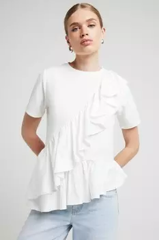 Футболка из поплина с оборками River Island, белый