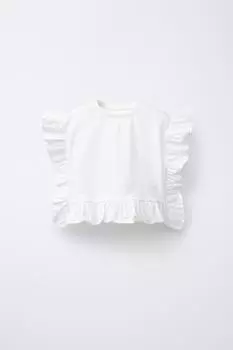 Футболка из поплина с рюшами ZARA, белый