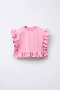 Футболка из поплина с рюшами ZARA, цвет Fuchsia