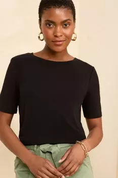 Футболка из премиального джерси с круглым вырезом Love & Roses, черный