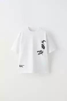 Футболка из прорезиненной крокодиловой кожи ZARA, белый