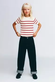 Футболка из рифленой ткани в полоску ZARA, красный/кремовый