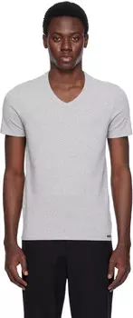 Футболка из серого хлопкового эластичного джерси TOM FORD