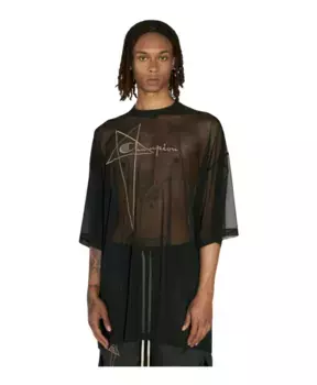 Футболка из сетчатой ткани и вышивкой логотипа Rick Owens, черный