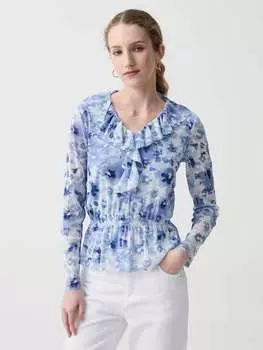 Футболка из сетки с цветочным принтом и воланом Ovs, цвет white/blue