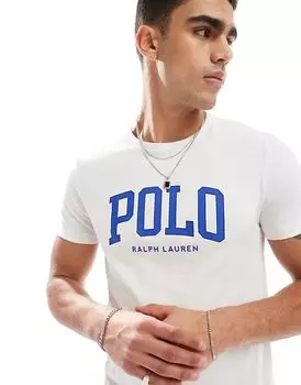Футболка из шенила с аппликацией логотипа белого цвета Polo Ralph Lauren