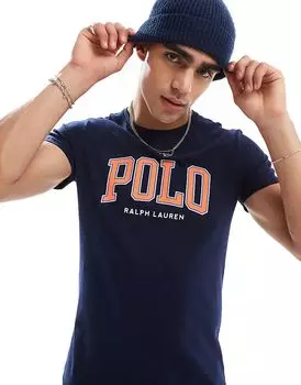Футболка из шенила с аппликацией логотипа в круизном темно-синем цвете Polo Ralph Lauren
