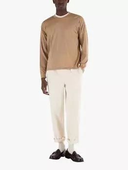 Футболка из шерсти мериноса с длинным рукавом John Smedley, цвет Light Camel/Persian Red