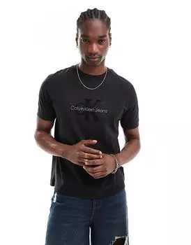 Футболка из синели с монологом черного цвета Calvin Klein Jeans
