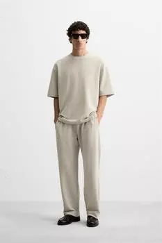 Футболка из сирсакера ZARA, экрю/коричневый