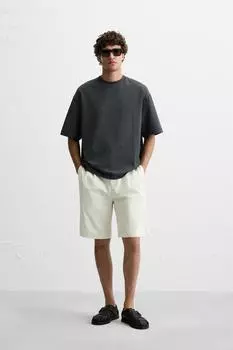 Футболка из сирсакера ZARA, экрю/темно-синий