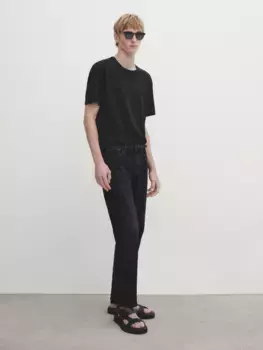 Футболка из смешанного льна и хлопка с коротким рукавом Massimo Dutti, черный