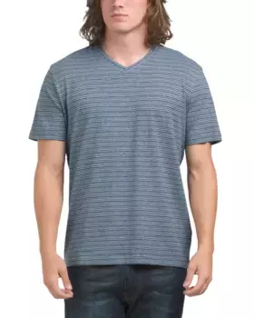 Футболка из смеси хлопка и конопли с V-образным вырезом Stitch Note, синий