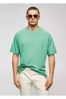 Футболка из смеси хлопка и льна Mango, зеленый